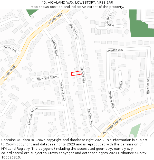 40, HIGHLAND WAY, LOWESTOFT, NR33 9AR: Location map and indicative extent of plot