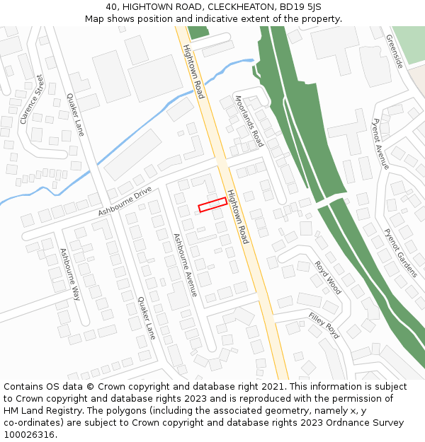 40, HIGHTOWN ROAD, CLECKHEATON, BD19 5JS: Location map and indicative extent of plot