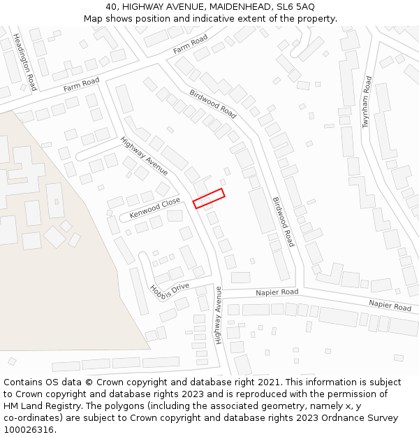 40, HIGHWAY AVENUE, MAIDENHEAD, SL6 5AQ: Location map and indicative extent of plot