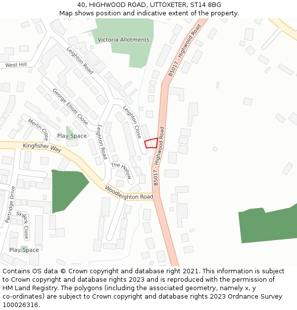 40, HIGHWOOD ROAD, UTTOXETER, ST14 8BG: Location map and indicative extent of plot