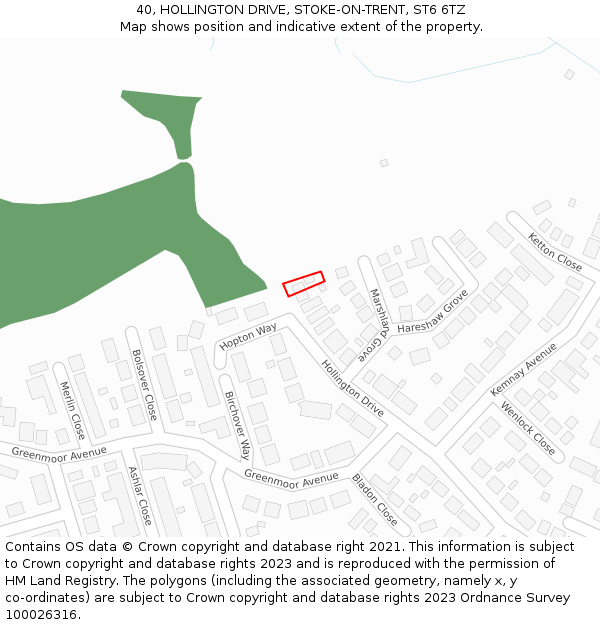 40, HOLLINGTON DRIVE, STOKE-ON-TRENT, ST6 6TZ: Location map and indicative extent of plot