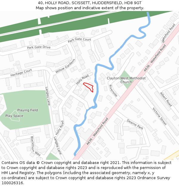 40, HOLLY ROAD, SCISSETT, HUDDERSFIELD, HD8 9GT: Location map and indicative extent of plot