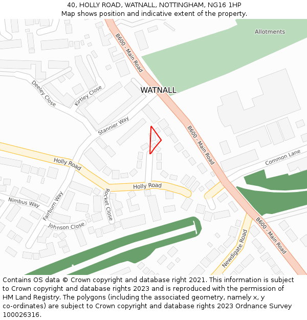40, HOLLY ROAD, WATNALL, NOTTINGHAM, NG16 1HP: Location map and indicative extent of plot