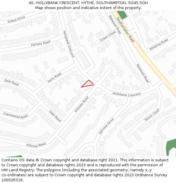 40, HOLLYBANK CRESCENT, HYTHE, SOUTHAMPTON, SO45 5GH: Location map and indicative extent of plot
