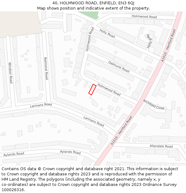 40, HOLMWOOD ROAD, ENFIELD, EN3 6QJ: Location map and indicative extent of plot