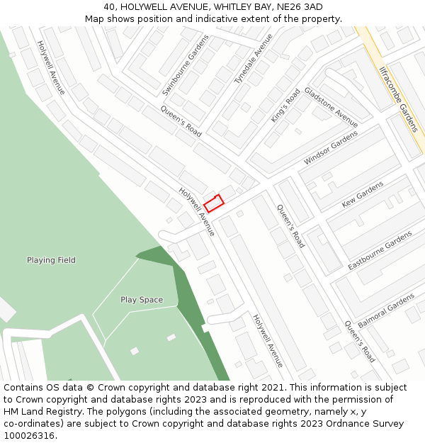 40, HOLYWELL AVENUE, WHITLEY BAY, NE26 3AD: Location map and indicative extent of plot