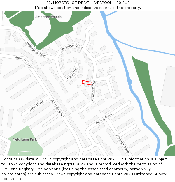 40, HORSESHOE DRIVE, LIVERPOOL, L10 4UF: Location map and indicative extent of plot