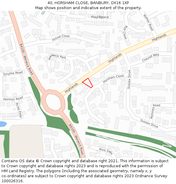 40, HORSHAM CLOSE, BANBURY, OX16 1XP: Location map and indicative extent of plot