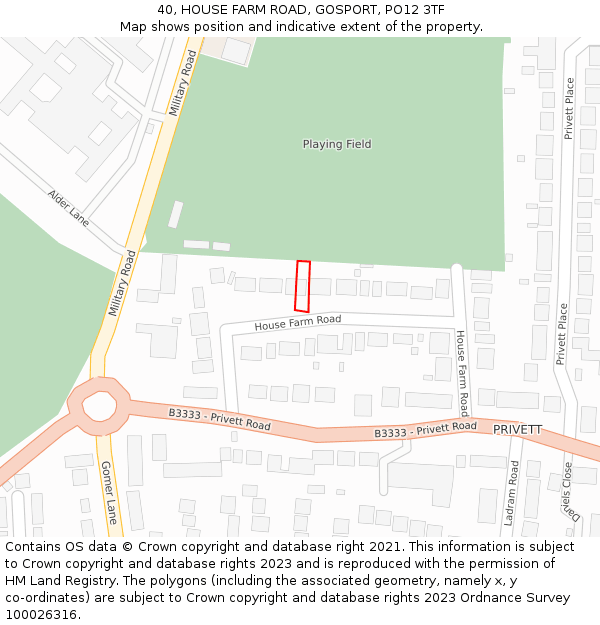 40, HOUSE FARM ROAD, GOSPORT, PO12 3TF: Location map and indicative extent of plot
