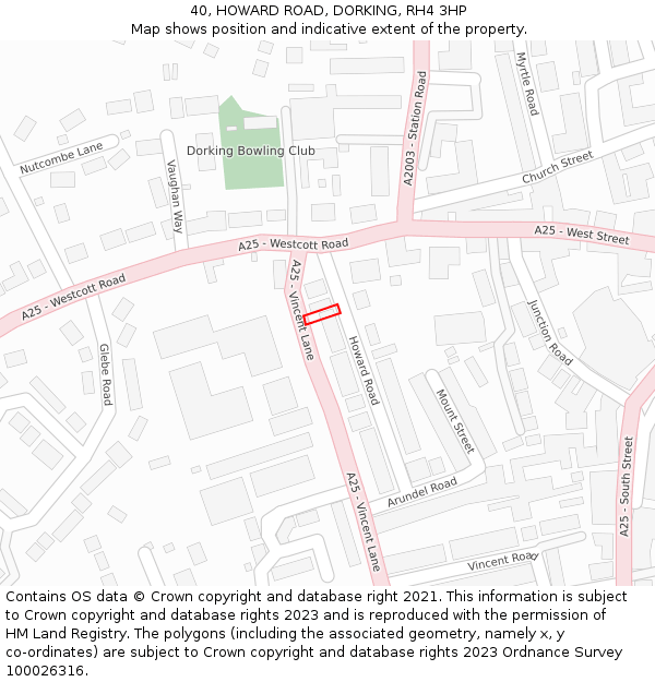 40, HOWARD ROAD, DORKING, RH4 3HP: Location map and indicative extent of plot