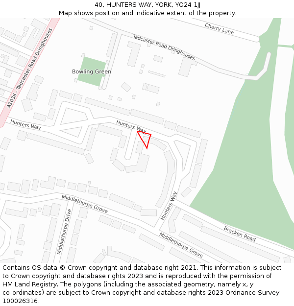 40, HUNTERS WAY, YORK, YO24 1JJ: Location map and indicative extent of plot