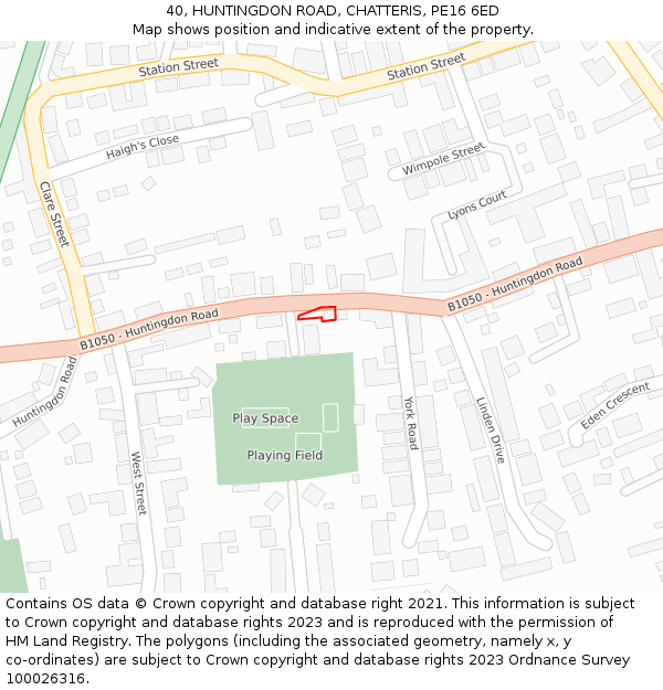 40, HUNTINGDON ROAD, CHATTERIS, PE16 6ED: Location map and indicative extent of plot