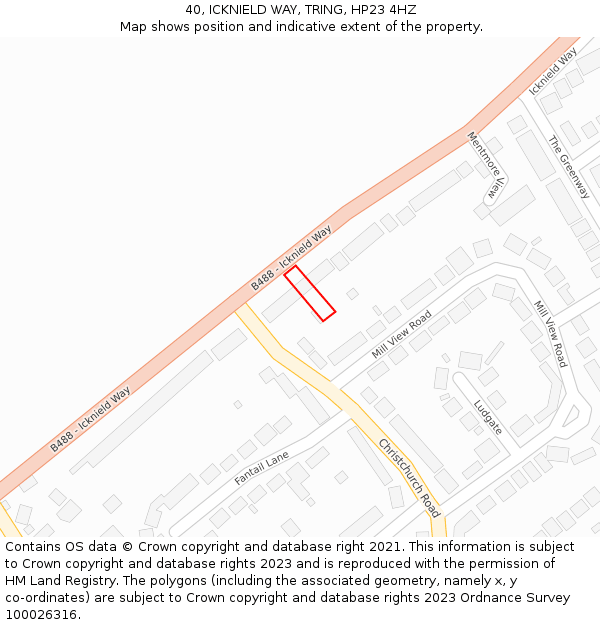 40, ICKNIELD WAY, TRING, HP23 4HZ: Location map and indicative extent of plot