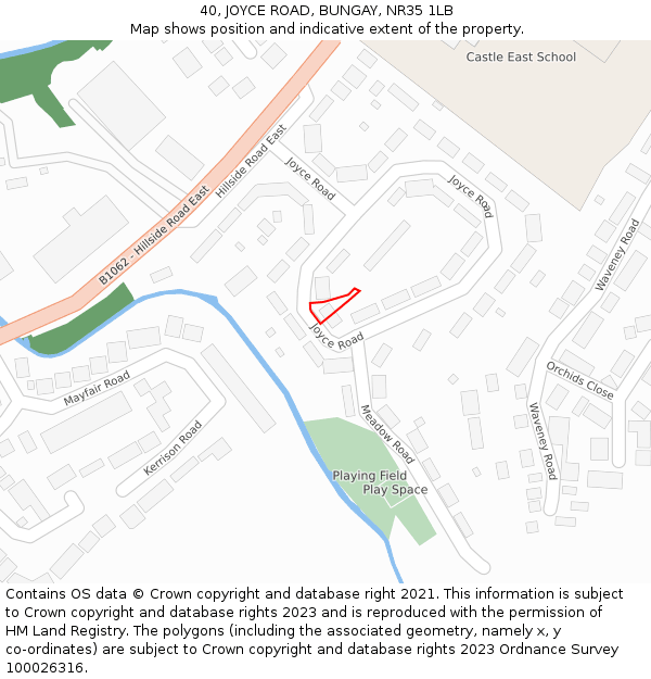 40, JOYCE ROAD, BUNGAY, NR35 1LB: Location map and indicative extent of plot