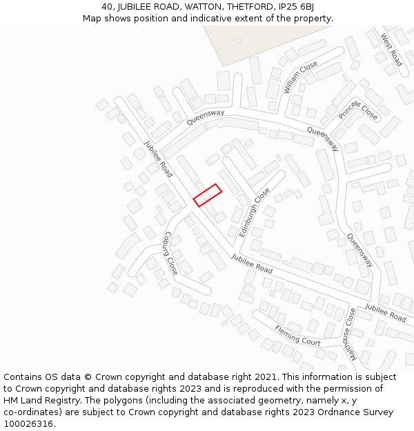 40, JUBILEE ROAD, WATTON, THETFORD, IP25 6BJ: Location map and indicative extent of plot