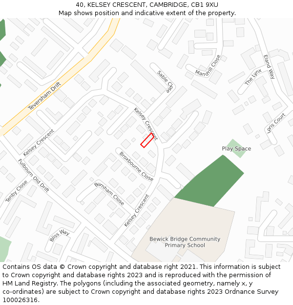40, KELSEY CRESCENT, CAMBRIDGE, CB1 9XU: Location map and indicative extent of plot