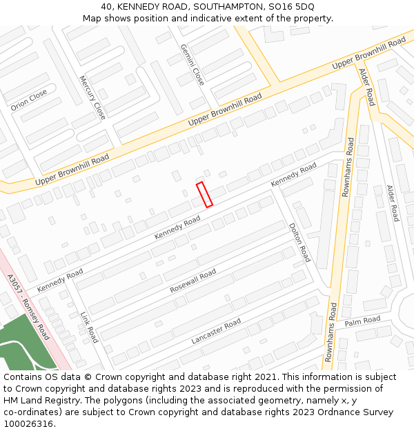 40, KENNEDY ROAD, SOUTHAMPTON, SO16 5DQ: Location map and indicative extent of plot