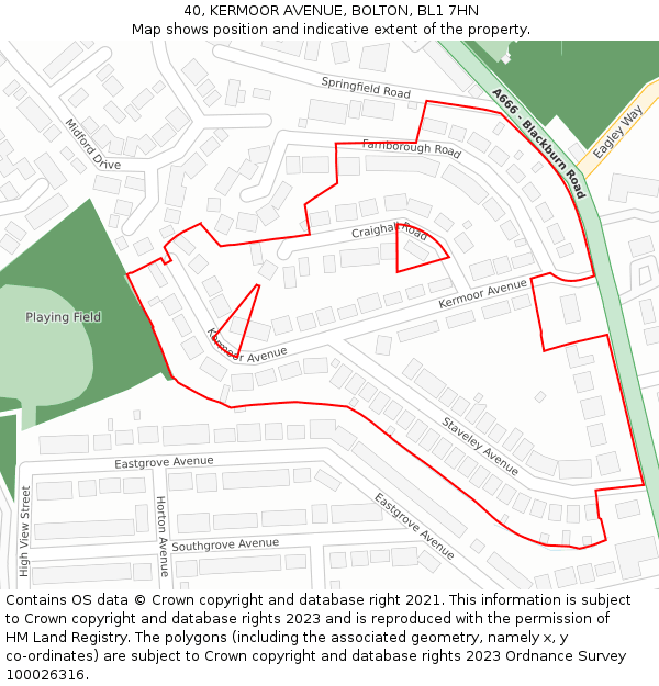 40, KERMOOR AVENUE, BOLTON, BL1 7HN: Location map and indicative extent of plot