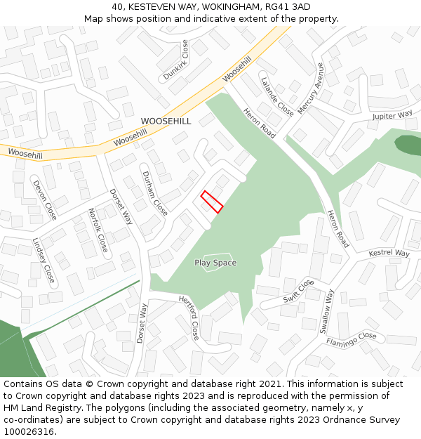 40, KESTEVEN WAY, WOKINGHAM, RG41 3AD: Location map and indicative extent of plot