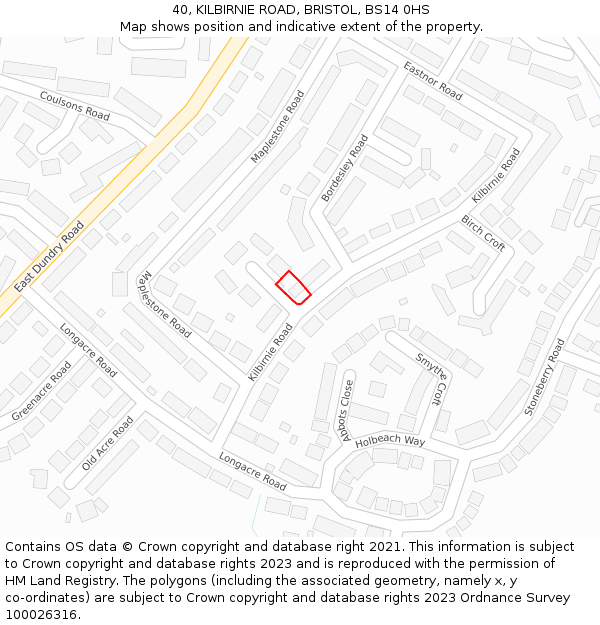 40, KILBIRNIE ROAD, BRISTOL, BS14 0HS: Location map and indicative extent of plot