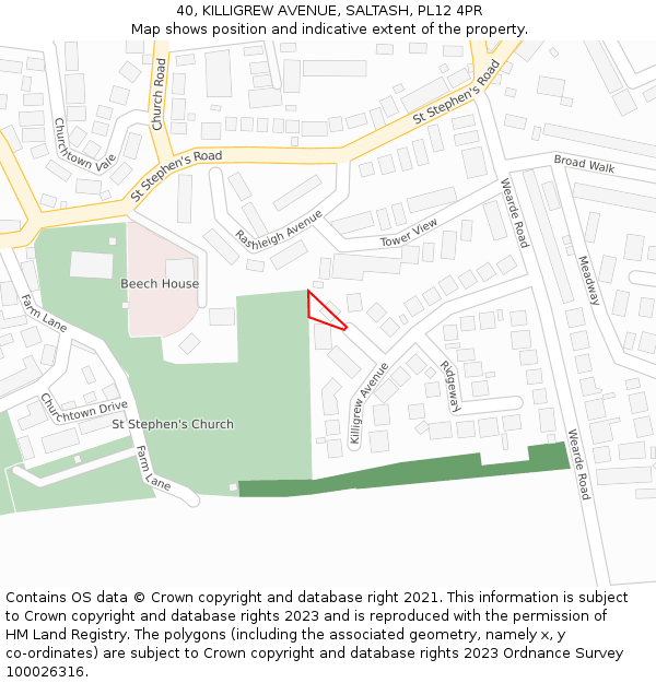 40, KILLIGREW AVENUE, SALTASH, PL12 4PR: Location map and indicative extent of plot