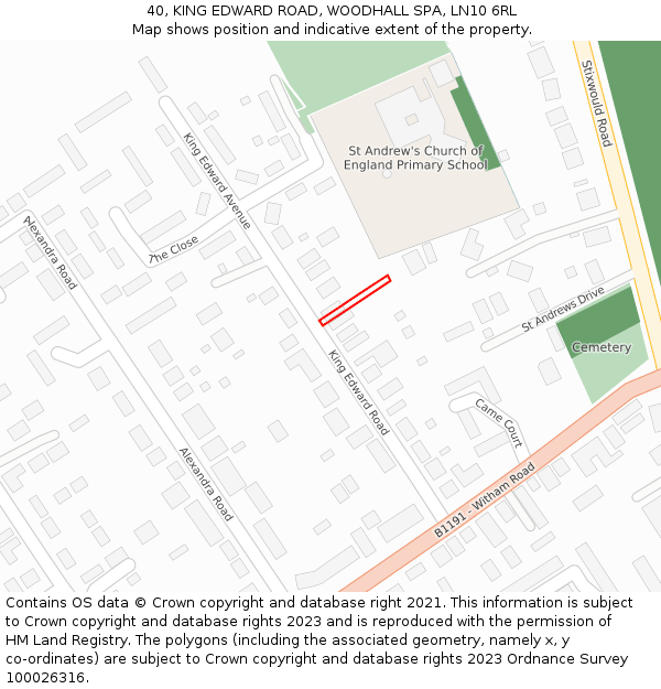 40, KING EDWARD ROAD, WOODHALL SPA, LN10 6RL: Location map and indicative extent of plot