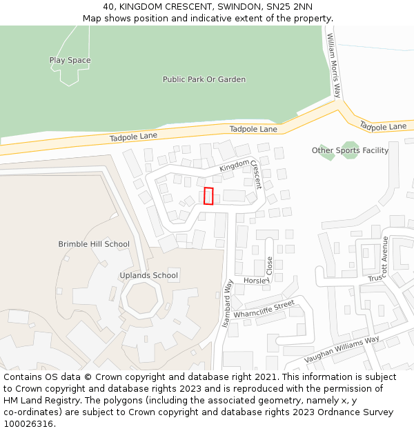 40, KINGDOM CRESCENT, SWINDON, SN25 2NN: Location map and indicative extent of plot