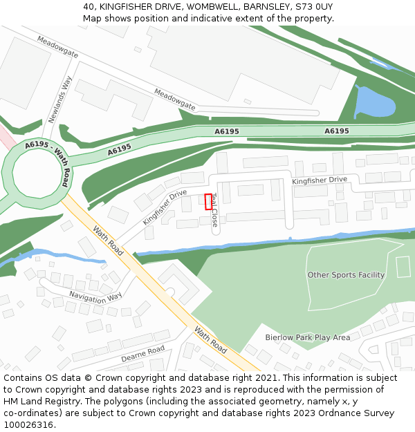 40, KINGFISHER DRIVE, WOMBWELL, BARNSLEY, S73 0UY: Location map and indicative extent of plot