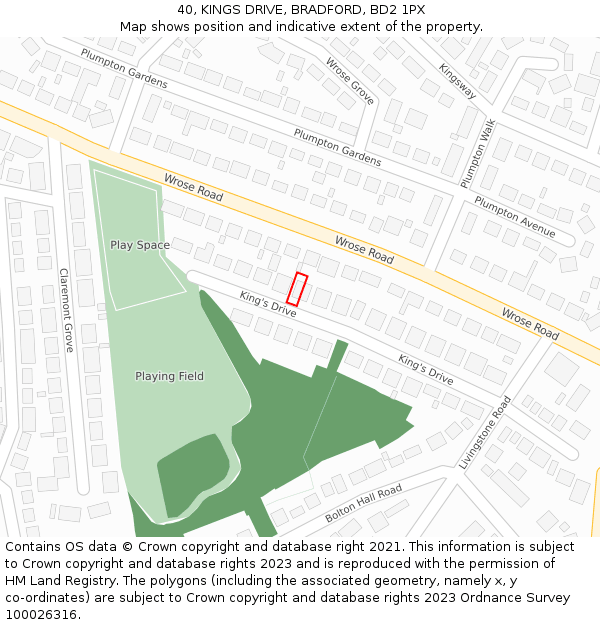 40, KINGS DRIVE, BRADFORD, BD2 1PX: Location map and indicative extent of plot