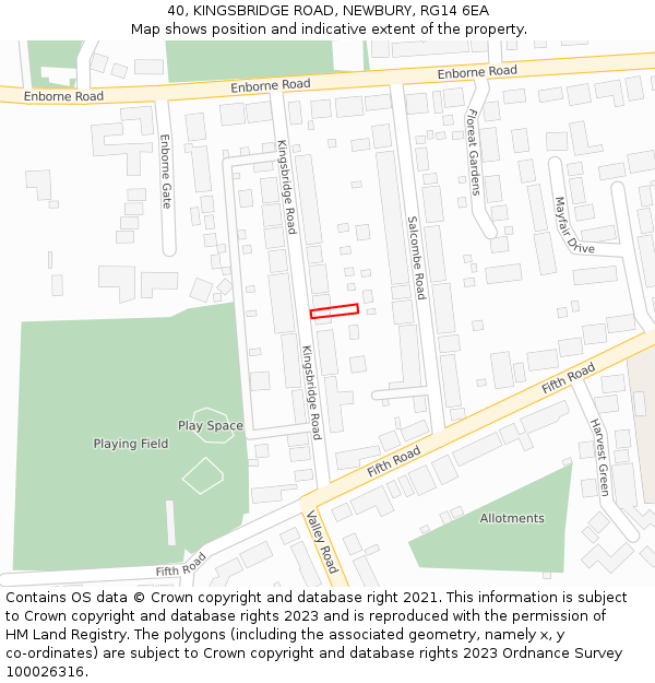 40, KINGSBRIDGE ROAD, NEWBURY, RG14 6EA: Location map and indicative extent of plot