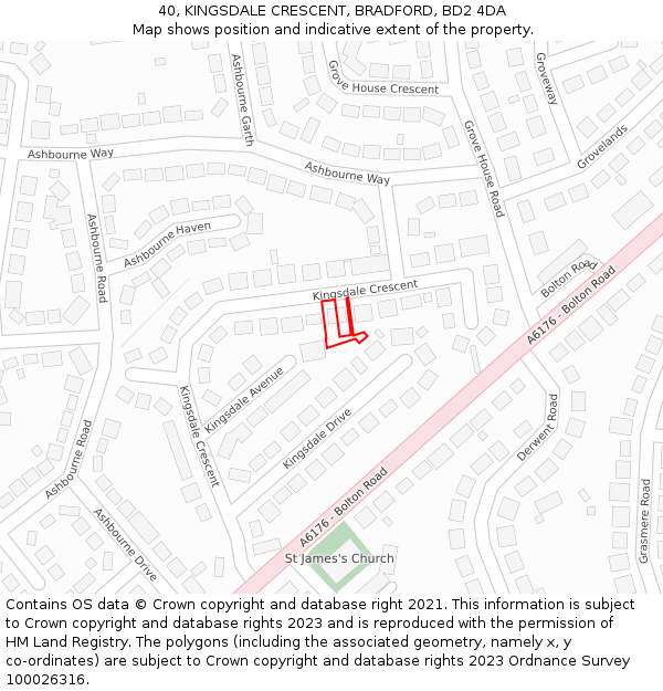 40, KINGSDALE CRESCENT, BRADFORD, BD2 4DA: Location map and indicative extent of plot