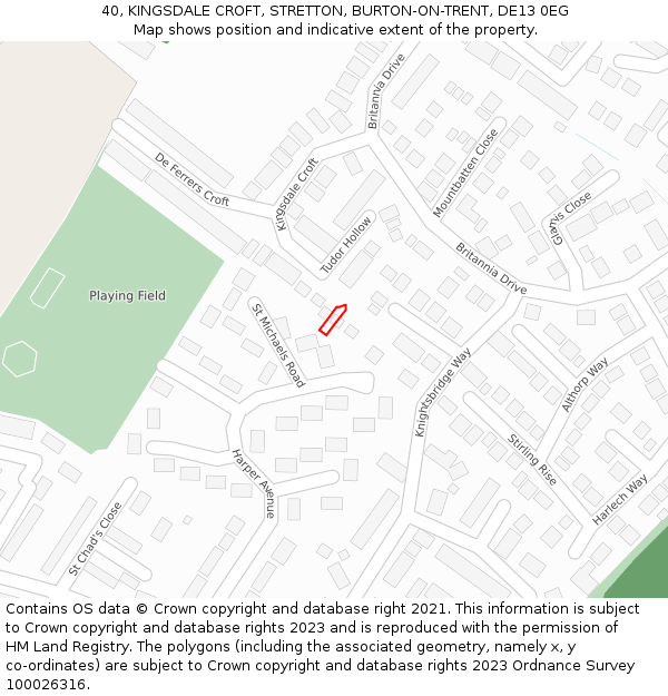 40, KINGSDALE CROFT, STRETTON, BURTON-ON-TRENT, DE13 0EG: Location map and indicative extent of plot