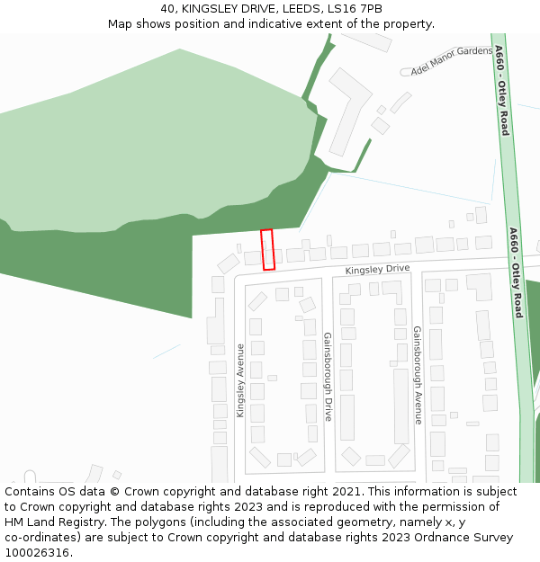 40, KINGSLEY DRIVE, LEEDS, LS16 7PB: Location map and indicative extent of plot