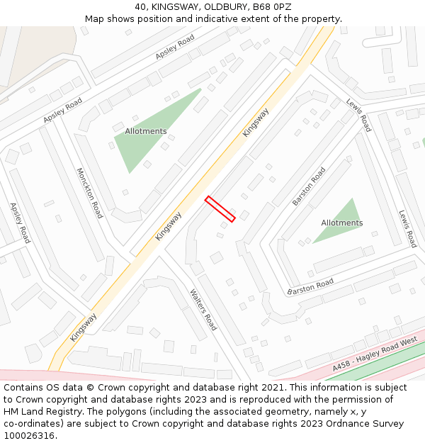 40, KINGSWAY, OLDBURY, B68 0PZ: Location map and indicative extent of plot