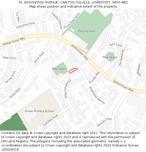 40, KINGSWOOD AVENUE, CARLTON COLVILLE, LOWESTOFT, NR33 8BZ: Location map and indicative extent of plot