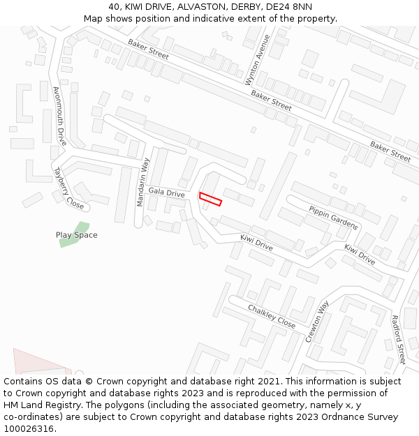 40, KIWI DRIVE, ALVASTON, DERBY, DE24 8NN: Location map and indicative extent of plot