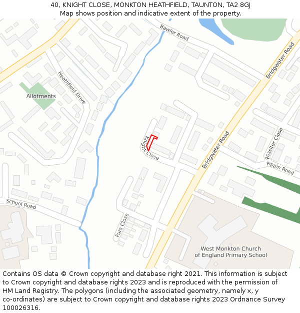 40, KNIGHT CLOSE, MONKTON HEATHFIELD, TAUNTON, TA2 8GJ: Location map and indicative extent of plot