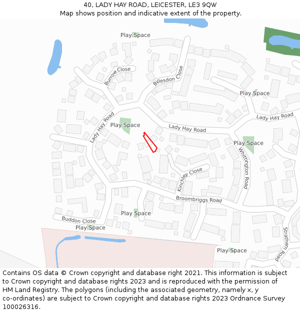 40, LADY HAY ROAD, LEICESTER, LE3 9QW: Location map and indicative extent of plot