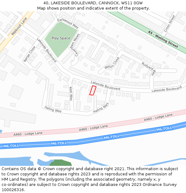40, LAKESIDE BOULEVARD, CANNOCK, WS11 0GW: Location map and indicative extent of plot