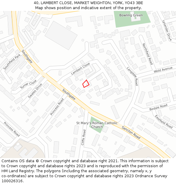 40, LAMBERT CLOSE, MARKET WEIGHTON, YORK, YO43 3BE: Location map and indicative extent of plot