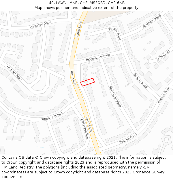 40, LAWN LANE, CHELMSFORD, CM1 6NR: Location map and indicative extent of plot