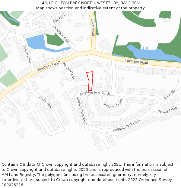 40, LEIGHTON PARK NORTH, WESTBURY, BA13 3RN: Location map and indicative extent of plot