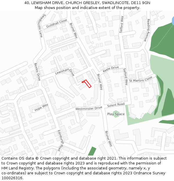 40, LEWISHAM DRIVE, CHURCH GRESLEY, SWADLINCOTE, DE11 9GN: Location map and indicative extent of plot