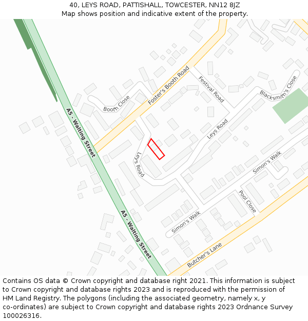 40, LEYS ROAD, PATTISHALL, TOWCESTER, NN12 8JZ: Location map and indicative extent of plot