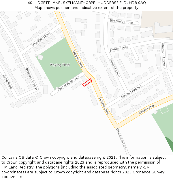 40, LIDGETT LANE, SKELMANTHORPE, HUDDERSFIELD, HD8 9AQ: Location map and indicative extent of plot