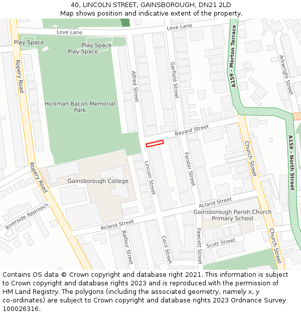 40, LINCOLN STREET, GAINSBOROUGH, DN21 2LD: Location map and indicative extent of plot