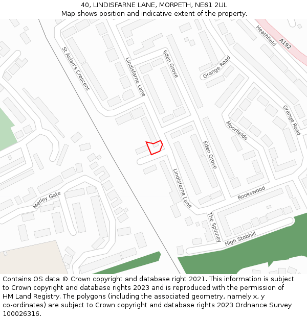 40, LINDISFARNE LANE, MORPETH, NE61 2UL: Location map and indicative extent of plot