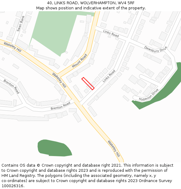 40, LINKS ROAD, WOLVERHAMPTON, WV4 5RF: Location map and indicative extent of plot
