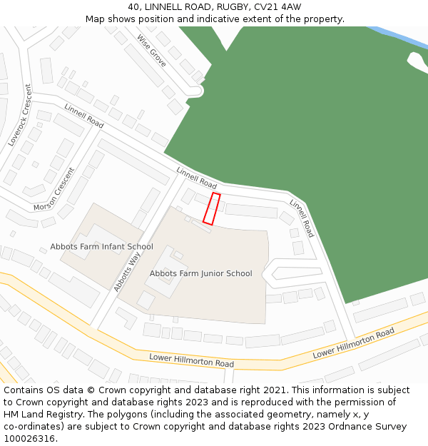 40, LINNELL ROAD, RUGBY, CV21 4AW: Location map and indicative extent of plot