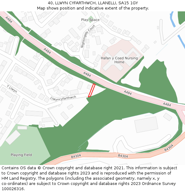 40, LLWYN CYFARTHWCH, LLANELLI, SA15 1GY: Location map and indicative extent of plot